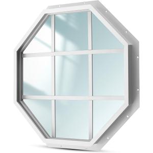 Riakrum 18" Shed Window with Grids Octagon White Flush Mount Shed Window with Tempered Glass Aluminum Household Windows for Playhouses Barns Chicken Coop