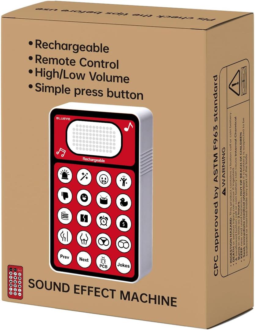 Rechargeable Sound Effects Machine, 48+ Kid Joke Button,Farrrt Machine,16 Hilarious Sounds,Remote Control,Prank Boy Toys for Age 6 7 8 9 10 Years Old,Gag Birthday Gift,Easter Basket Stocking Suffers (3.9-Inch)