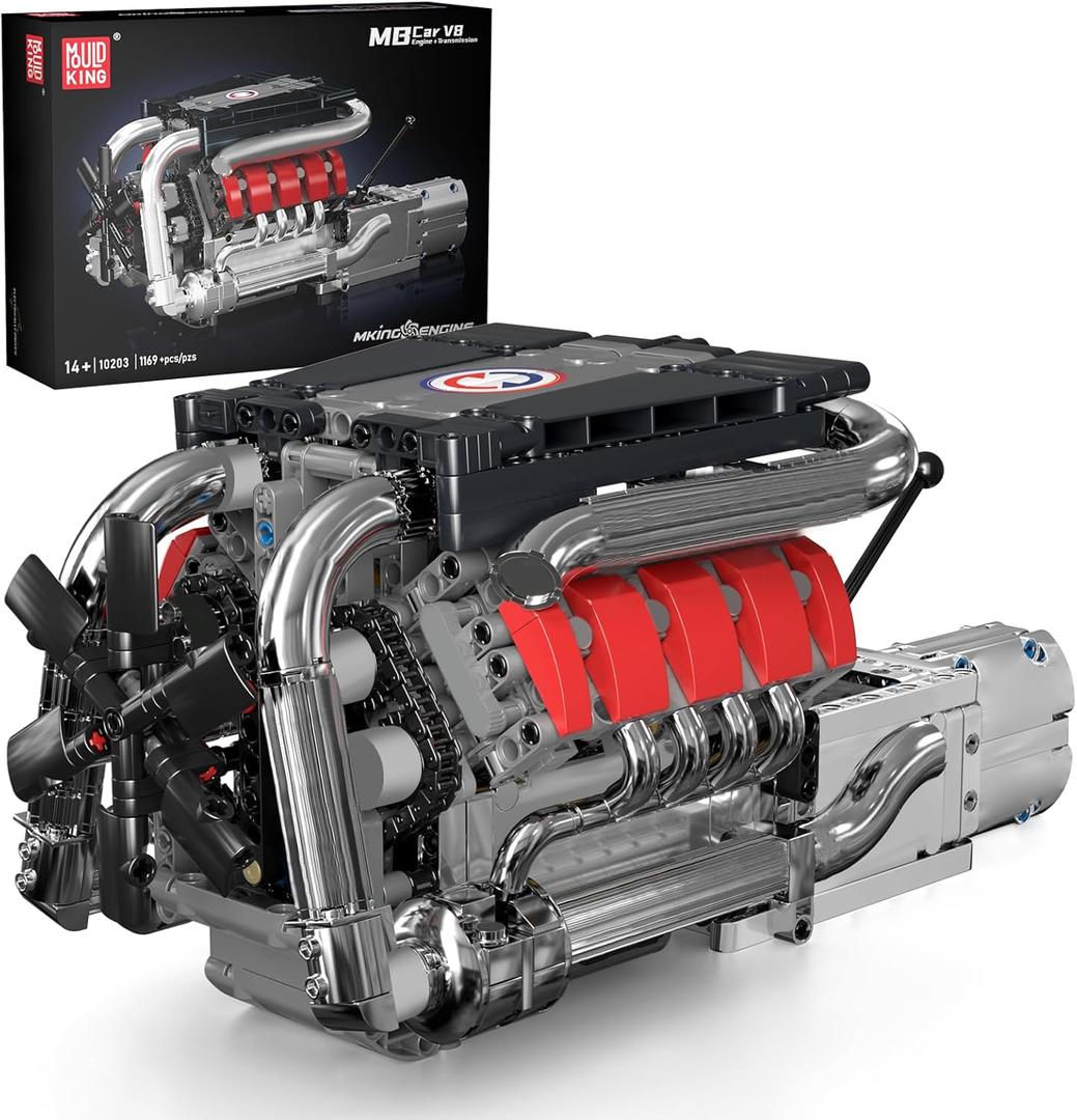 Mould King V8 Model Engine Kit for Adults, V8 Engine Building Sets, Mini Engine Toys Scale with Motor, STEM Project Building Kits, DIY Collectible Blocks for Boys (1169 Pieces) 10203