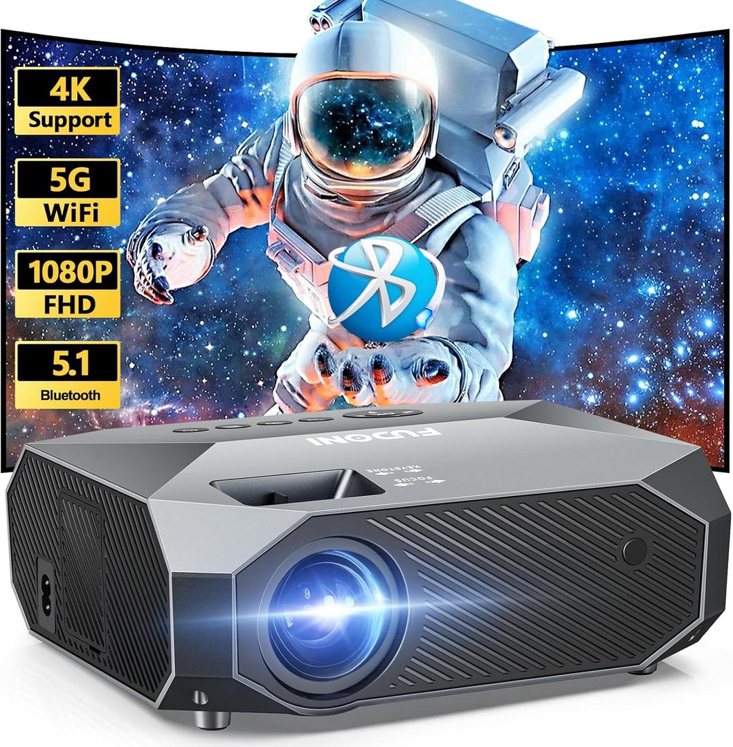 FUDONI Projector with WiFi and Bluetooth, Native 1080P Outdoor Movie Projectors 4k Supported, Highlight Portable Home Theater Projector Max 300", Indoor&Outdoor Use (Black)