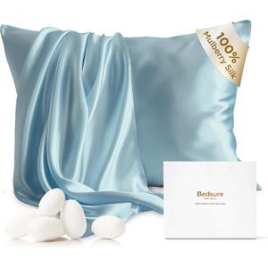 Bedsure 100% Mulberry Silk Pillowcase for Hair and Skin,Canal Blue Silk Pillow Case with Hidden Zipper, Gifts for Women Men, Standard Size Single Pack,20x26 Inches