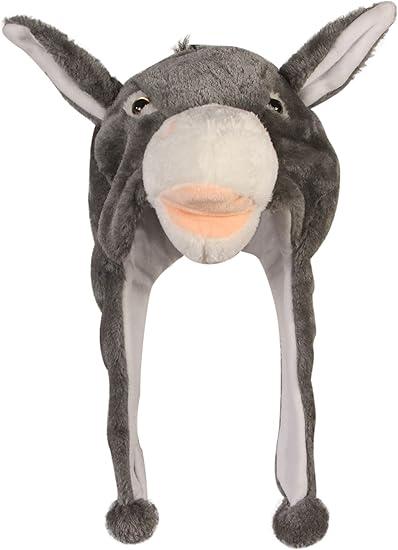Timiot Cute Plush Animal Character Winter Hat Fun Ski Cap with Detailed Animal Face Long Ear Straps with Pom Pom Ends