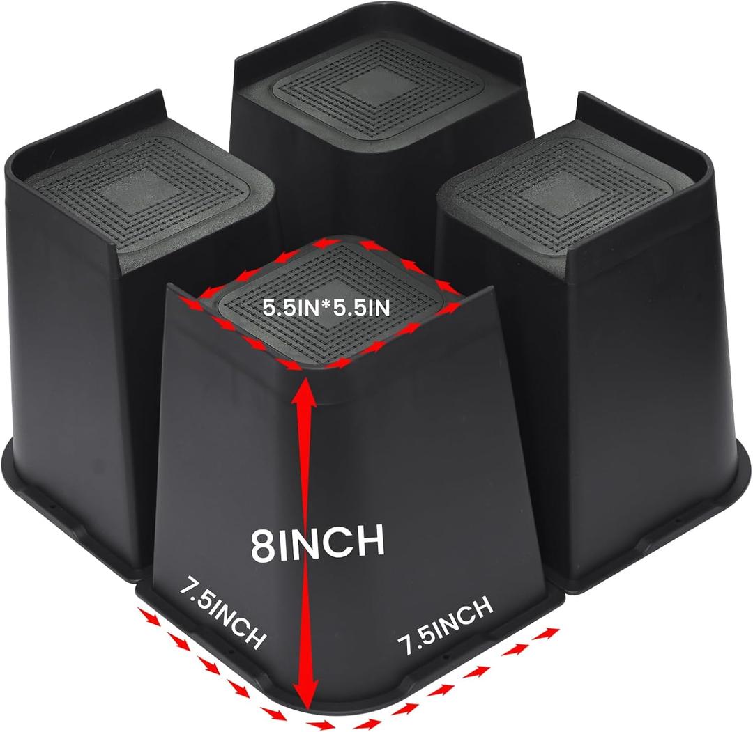 Bed Risers 8 inch, Oversized Furniture Risers, Support Up to 6000 Lbs, Lift 8 inch for Couch, Sofa, Table,Chair (Black 4 Pack, 8 inch)