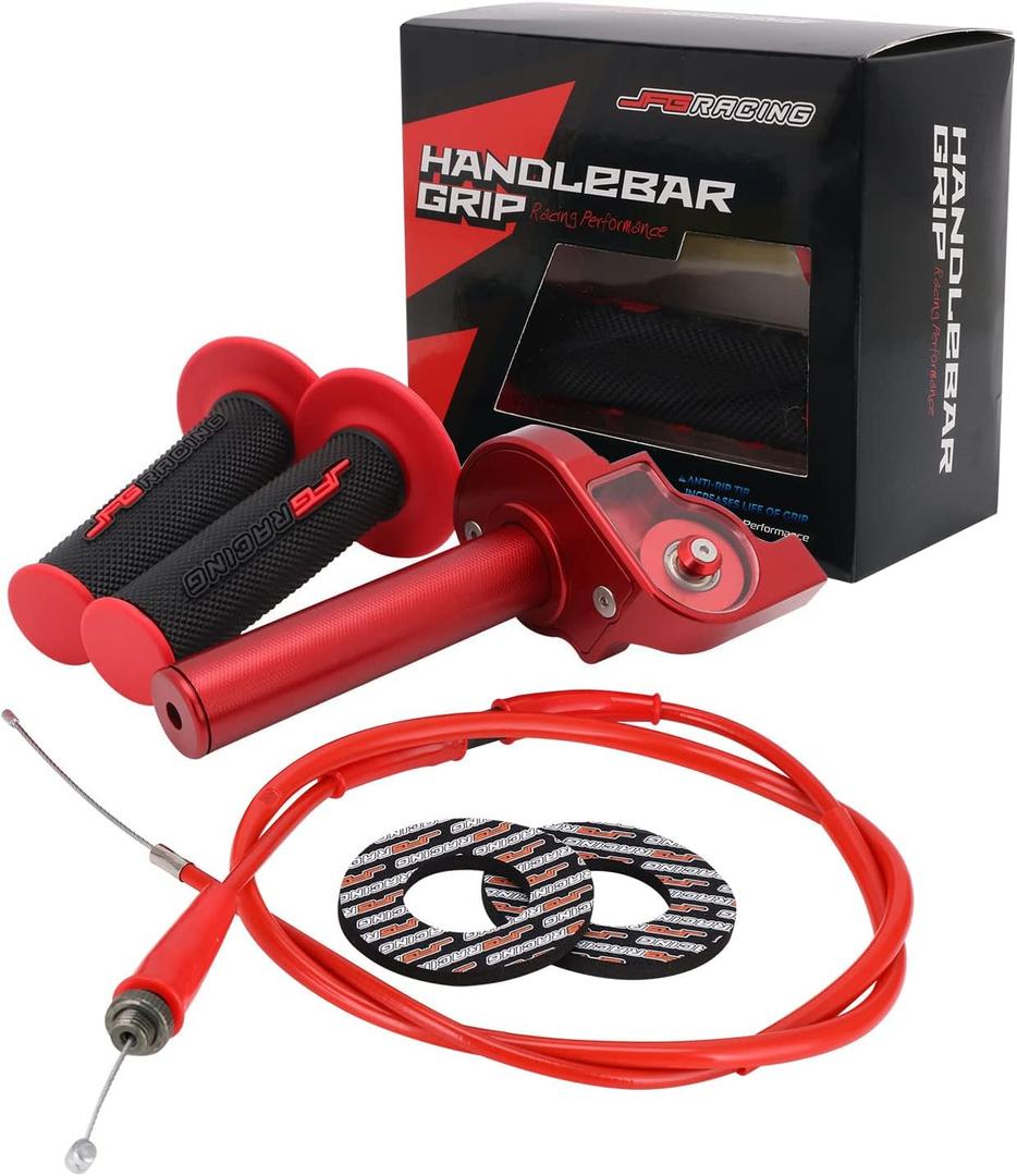 JFG RACING Motorcycle Throttle Assembly,7/8" 22mm Quick Twist Throttle Grips With Throttle Cable Aluminum Alloy Universal For CRF50 KLX SSR TTR 110 125 150 200 250cc Dirt Pit Bike ATV Mini Bike Red (Normal)