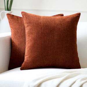 Encasa XO Thick Chenille Throw Pillow Covers Set of 2 | Rust Orange - (20x20) (50x50 cm) | Decorative Accent Square Throw Pillow Cases for Couch, Home Decor, Sofa