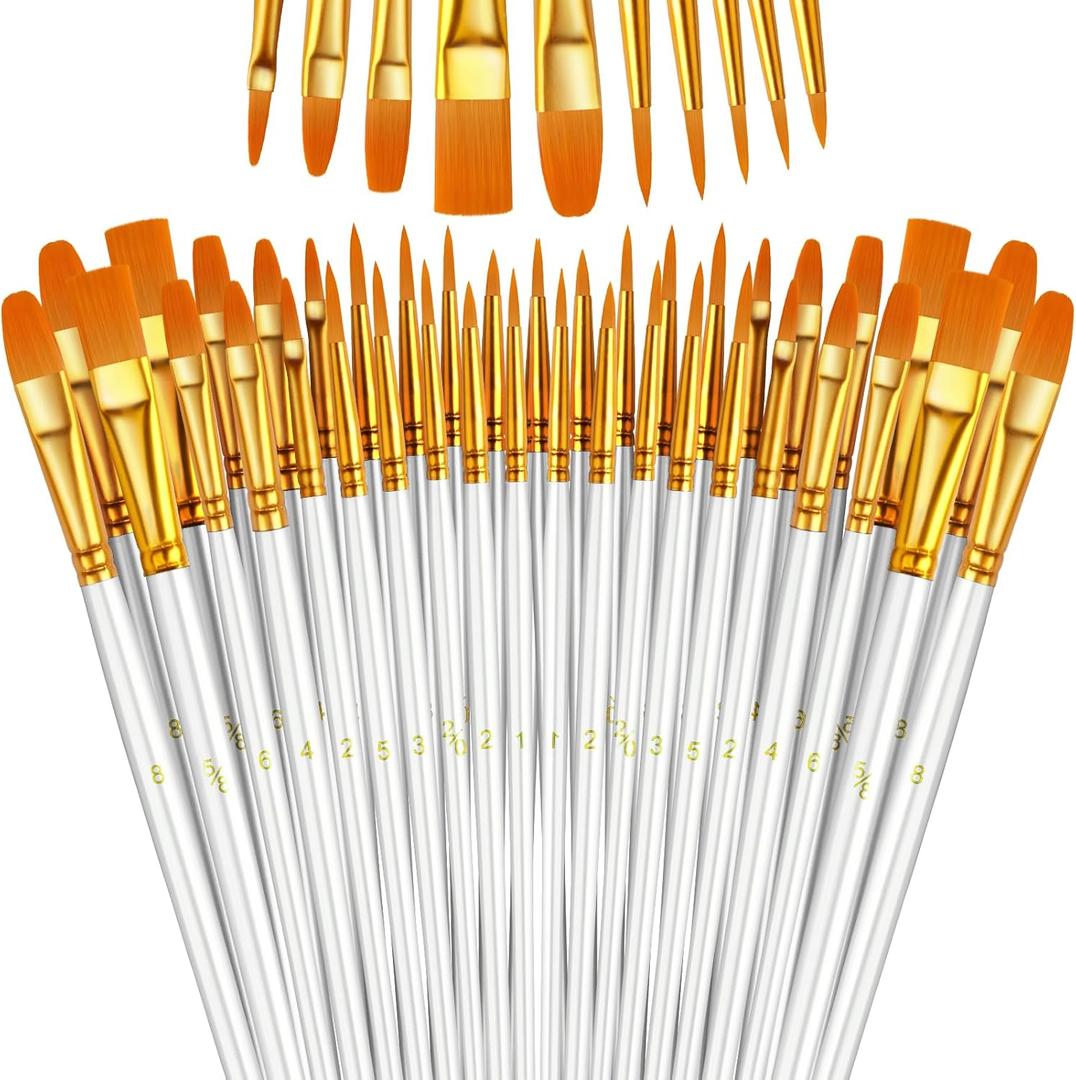Paint Brushes Set, 5 Pack 50 Pcs Round-Pointed Tip Paintbrushes Nylon Hair Artist Acrylic Paint Brushes for Acrylic Oil Watercolor, Face Nail Art, Miniature Detailing & Rock Painting, White
