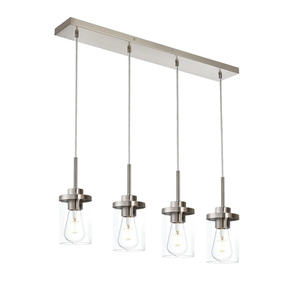 Kitchen Island Lighting with Clear Glass 4-Light Dining Room Light Fixtures Industrial Chandeliers Black Hanging Light for Kitchen Pool Table Lights Height Adjustable, 31.1inch Length