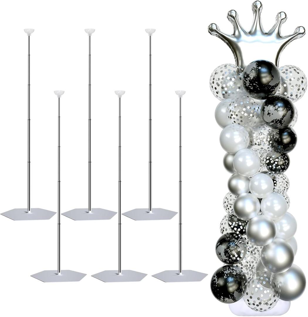 Balloon Arch Stand, Balloon Stand Set of 6, 7 Feet Height Adjustable Metal Balloon Column Stand for Party Decorations Wedding Birthday, Graduation Party Decoration, Baby Shower