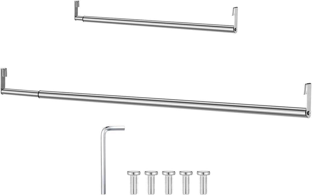 Threehoney Expandable Closet Rod for Wire Shelf Hanging Clothes Adjustable Heavy Duty Closet Hanging Rod Extender Heavy Duty Hanger Bar Metal Poles for Wardrobes Hanger, 1 Pack (24-41 Inch,Silver)