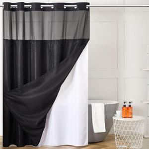 Furlinic Extra Long Waffle Weave No Hook Shower Curtain 96 Inch Length with Snap in Fabric Liner Set,Heavy Duty Bathroom Curtains,Hotel Style with Mesh Top Window,Waterproof & Washable 71x96, White Furlinic Extra Long Waffle Weave No Hook Shower Curtain 96 Inch Length with Snap in Fabric Liner Set,Heavy Duty Bathroom Curtains,Hotel Style with Mesh Top Window,Waterproof & Washable 71x96, White