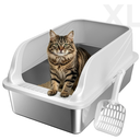 Stainless Steel XL Cat Litter Box, High‑Sides Anti‑Spill Metal Litter Pan | Prevents Urine Leakage Includes Scoop Durable & Sturdy Odor-Resistant