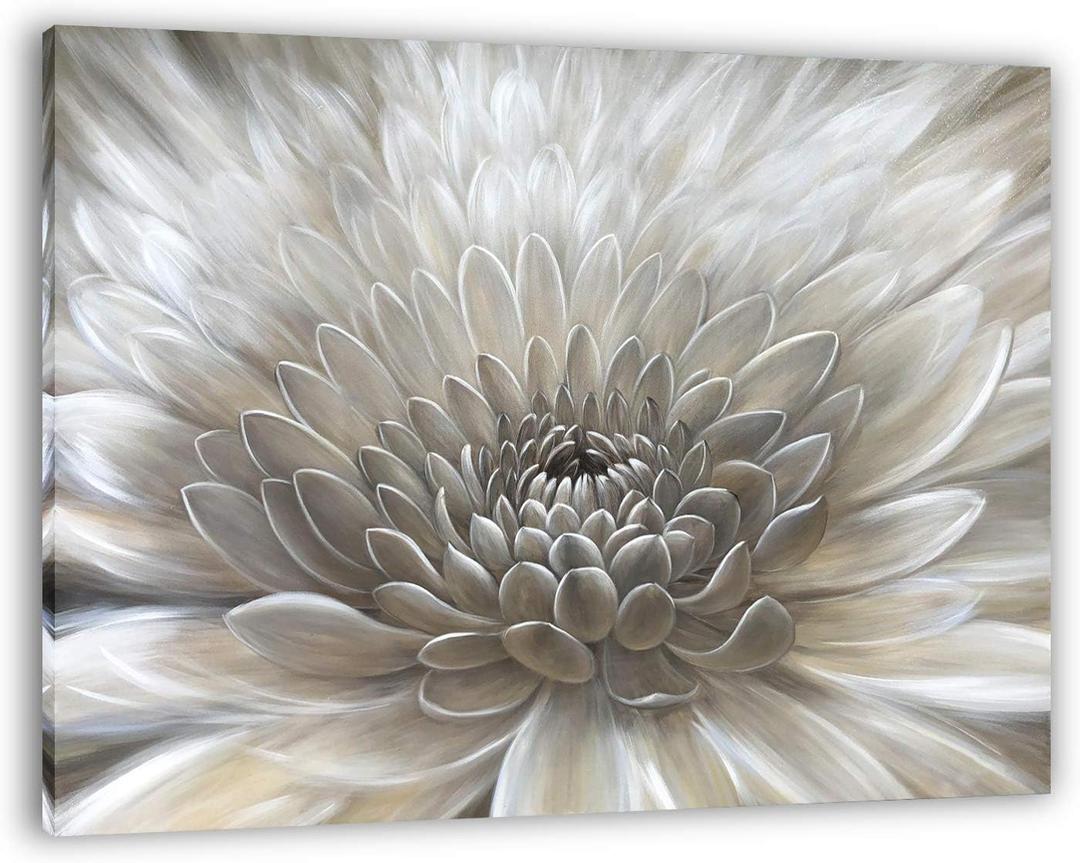 Yihui Arts Wall Art Botanical Pictures Brown and Cream Flowers Oil Painting Floral Artwork on Wrapped Canvas for Living Room Decor (28"L x 20"W)