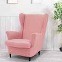 Wingback Chair Covers 2 Piece Stretch Wing Chair Cover Sofa Cover Armchair Slipcover Washable Non-Slip Furniture Protector for Living Room Bedroom (Light Pink)