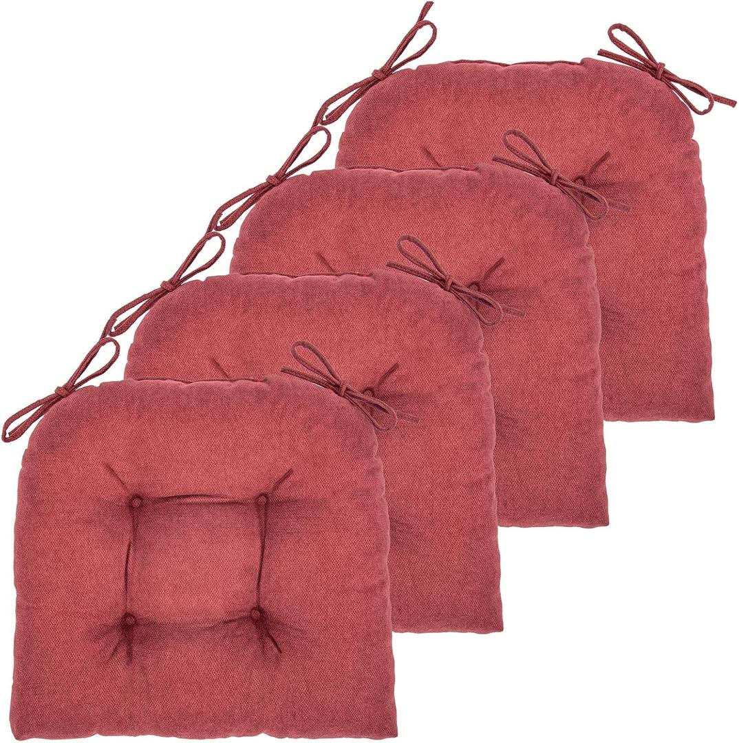 Chair Cushion, 4 Pack Chair Cushions for Dining Chairs, Chair Pads and Mat with Ties for Indoor Kitchen Seat and Desk (Bordeaux Red, 4 Count - 17 x 16 in)
