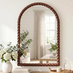 36"x24" Arched Solid Wood Farmhouse Decorative Wall Mirror