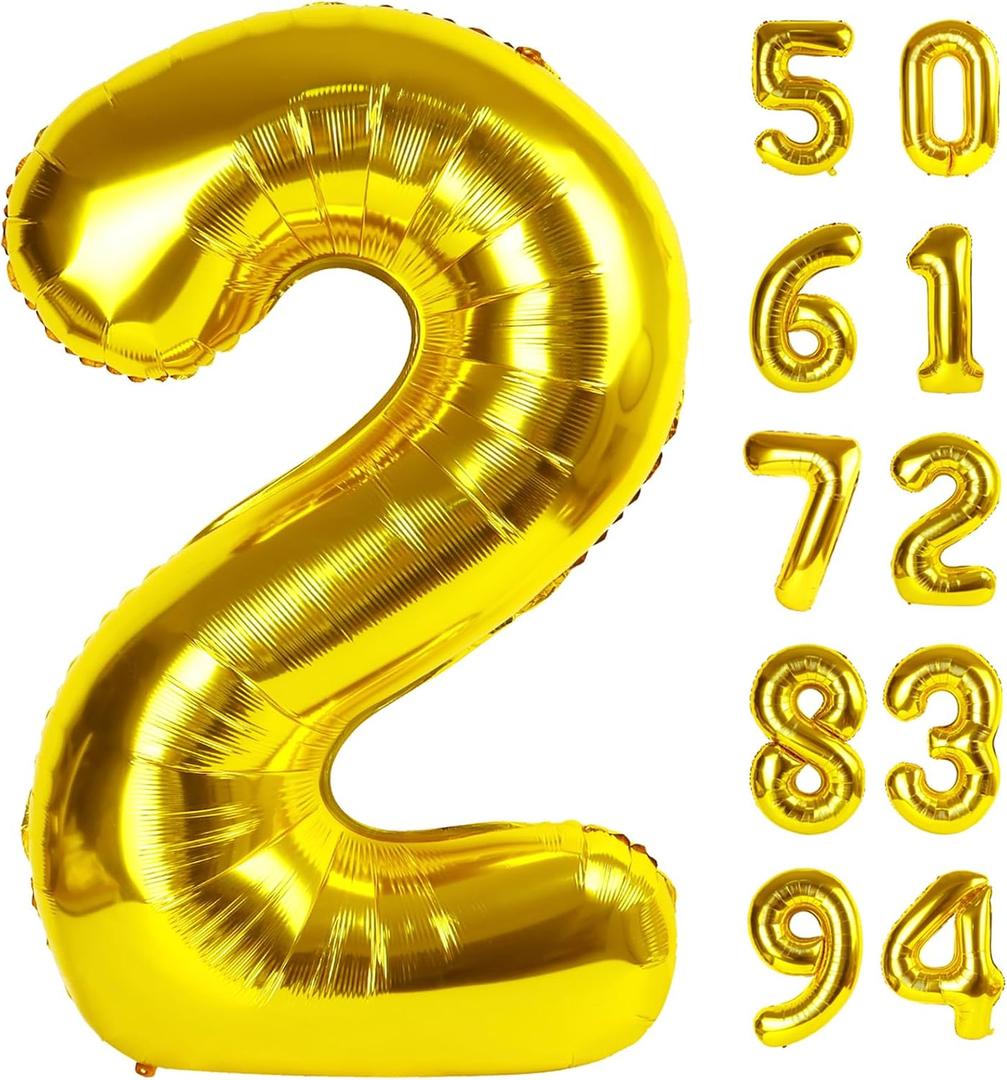 Gold 2 Balloon, Number Balloon 40 Inch, Two Balloon Number Birthday Decorations, Second 2nd Birthday Party Supplies, Number 2 Balloon