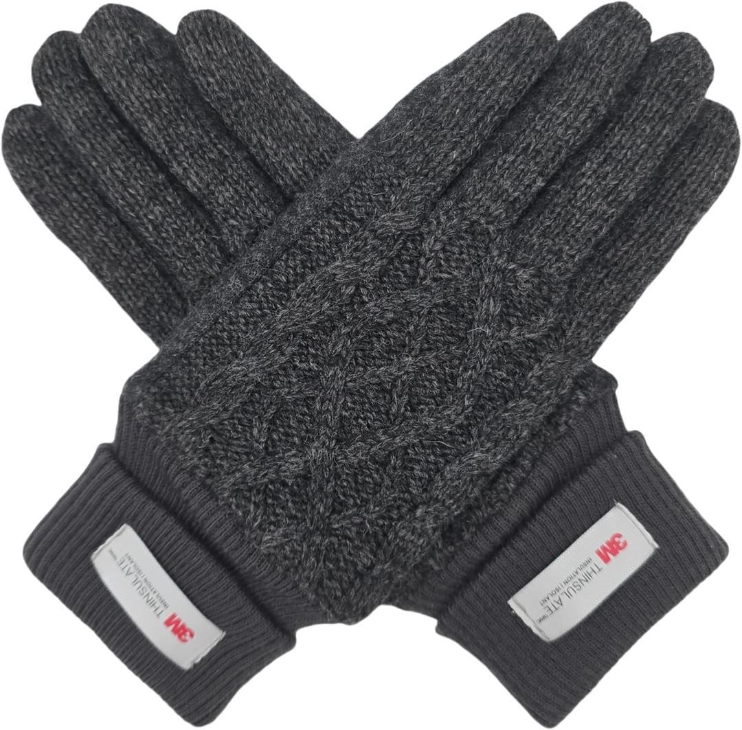 BRUCERIVER Womens Winter Touchscreen Knit Glove With Thinsulate Lining Cabel design Rib Cuff (Black)