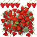 100 Pcs Fake Strawberries Fake Fruit Strawberries Lifelike Plastic Strawberries Fruit Simulation for Home Kitchen Party Decoration Photography Prop Fruit Basket Decoration