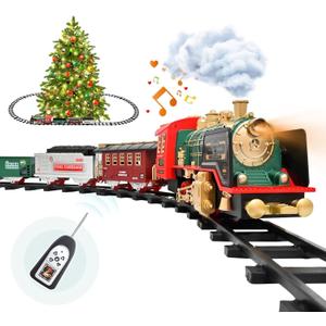 FANL Train Set with Remote Control - Christmas Train Toys - Steam Locomotive Engine, Cargo Car and Train Tracks - Rechargeable Electric Train Toy Gift Toys for Age 3 4 5 6 + Kids.
