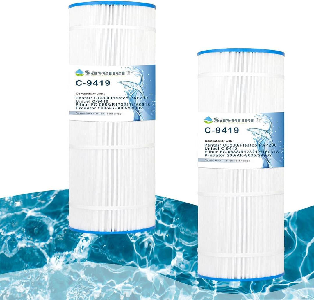 Savener C-9419 CC200 Pool Filter Cartridge, Replaces Pentair CC200, R173217, 160318, PAP200, Unicel C-9419, Filbur FC-0688, AK-8005, 29902, Predator 200, 200 Sq. Ft, 2 Pack