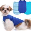 3 Pack Blue Striped T Shirts for Small Dogs,Lightweight Sleeveless Tee Set for Spring&Summer Keep Body Heat After Exercise,Breathable Plain Dog Shirt for Party,Shih Tzu(Blue,S)