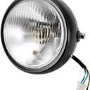 Motorcycle Headlight Universal Retro Black Shell White Lens Front Headlight Compatible with GN125 and Other