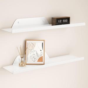 Floating Shelves for Wall, Off Center Metal Shelves for Living Room, White Floating Shelves for Wall Decor, 16” Hanging Shelves for Bedroom Bathroom Kitchen Plants(2 PCS), 16in*2
