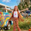 Cuteshower Girl Hippie Costume 70s 60s Hippie Outfits for Girls Halloween Cosplay Party, 6-8Y