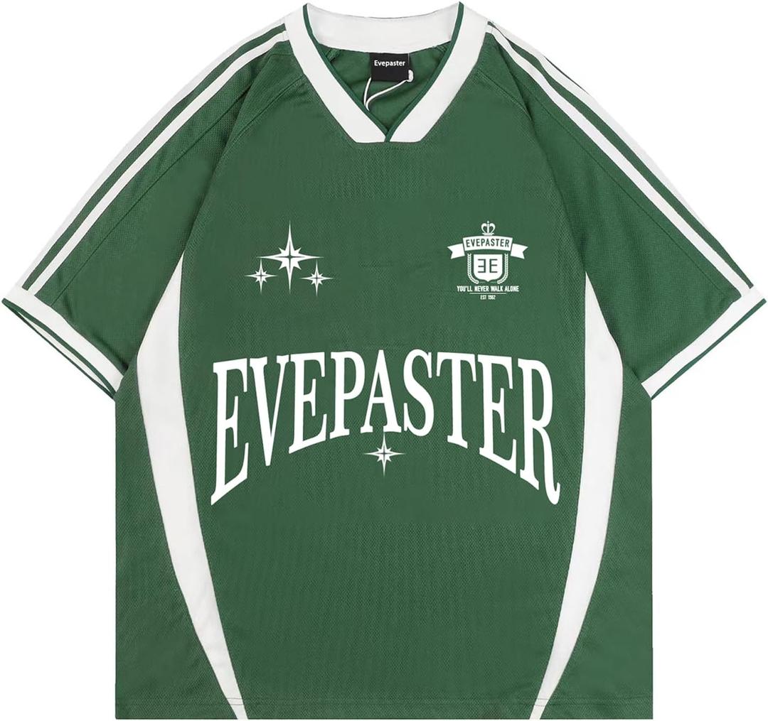 Oversize Graphic Jersey Shirt Vintage Tee for Women V Neck Short Sleeve Streetwear Y2K Unisex Tops (S)