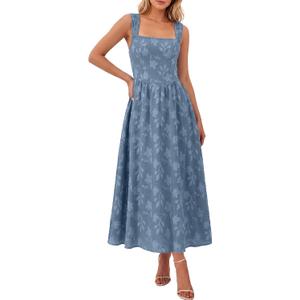 BerryGo Womens Summer Wedding Guest Dresses Casual Sleeveless Square Neck Boho Flowy Formal Vacation Beach Maxi Sundress (Blue, M)