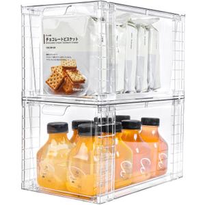 2Pack Large Stackable Storage Drawers,Clear Acrylic Organizers with Handle,Easily Assemble for Kitchen Undersink,Bathroom,Cabinet,Makeup,Closet,Medicine,Pantry Organization Bins