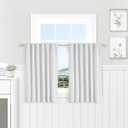 White Ivory Linen 100% Blackout Curtains 45 Inches Long 2 Panels Set for Kitchen Back Tab Thermal Insulated Black Out Linen Drapes Room Darkening Short Window Curtains 45 Inch Length