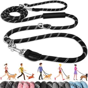 Lukovee Hands Free Dog Leash, 10FT Adjustable Training Lead 1/2 Inch Nylon Heavy Duty Lead No Pull for Large Medium Dogs, Tangle Free Reflective Waist-Leash for Walking Running, Black
