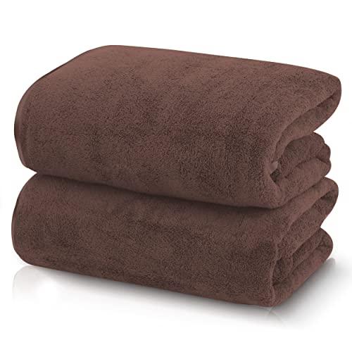 TENSTARS Silk Hemming Bath Towels for Bathroom Clearance - 27 x 55 inches - Light Thin Quick Drying - Soft Microfiber Absorbent Towel for Bath Fitness, Sports, Yoga, Travel, Gym - 2 Pack, Wood Brown