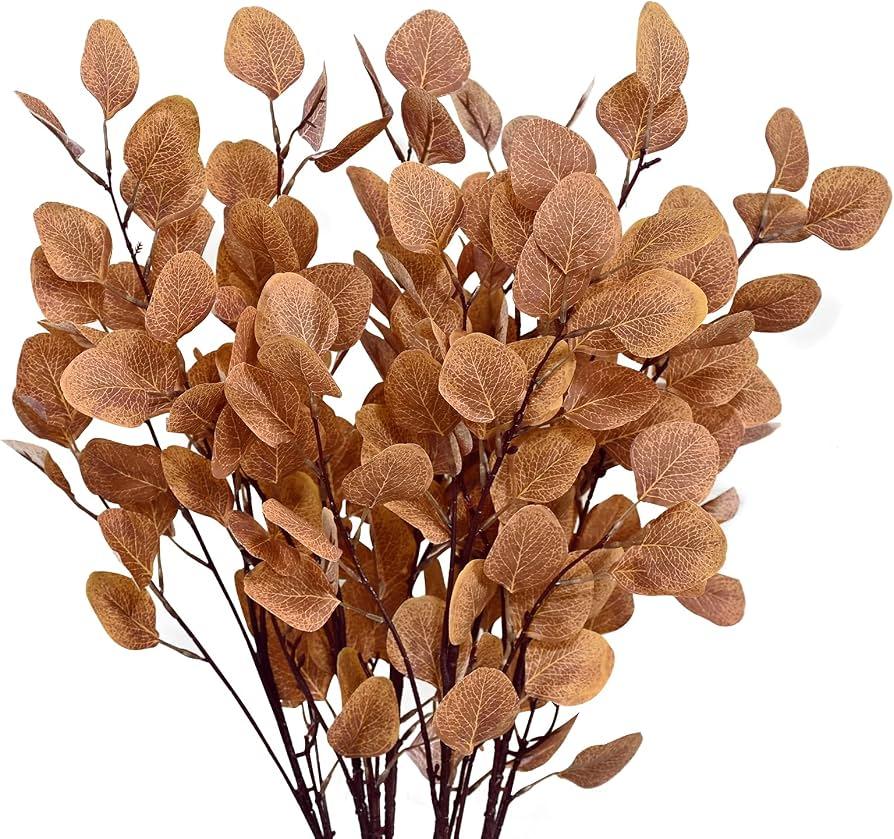 Artflower 6 Pcs Artificial Eucalyptus Stems Fall Stems Tall Silver Dollar Eucalyptus Leaves Fake Silk Eucalyptus Branches Autumn Decorations for Home Wedding Party Thanksgiving Decor(Yellow)