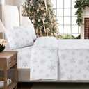 Sheet Set Queen Size 4PC Printed Bed Sheets Snow White Gray Soft Microfiber 15Deep Pocket Sheet Set, Easy Care, Breathable, Wrinkle Free, Machine Washable Bed Set