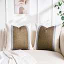 Patchwork Pillow Cover 18x18 Inch White Grey Brown Cotton and Linen and Polyester Cushion Cover Modern Decor Sofa Pillows for Living Room Couch Bedroom Set of 2