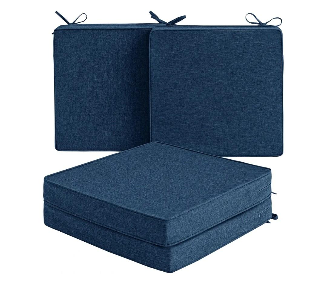 Outdoor Chair Cushions, Set of 4, 19 x 19 Inch, Navy BlueWater Resistant, Fade Resistant, Patio Furniture Square Seat Replacement, Removable Cover with Ties, Non-Slip Bottom