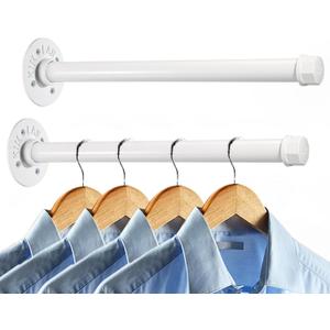 Sumnacon 2 Pcs 14 Inch Industrial Pipe Clothes Bar - Heavy Duty Rustic Metal Coat Hanger with Screws,Wall-Mounted Garment Holder Rack for Bedroom Bathroom Wardrobe Boutique Clothing Store,White