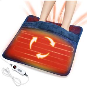 Electric Heated Foot Warmer with Dual-Sided Heating Elements, Washable Feet Heating Pad Under Desk/in Bed, 20 x 20 Heated Pad in Home Office 2h Timer 3 Temperature Settings (Blue)