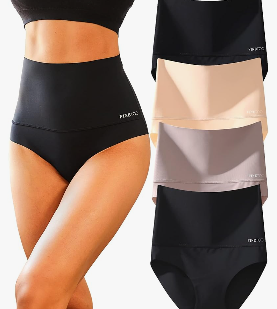 FINETOO Light Tummy Control Underwear Women High Waisted Briefs Plus Size Shapewear Under Dress Ladies Panties Size L