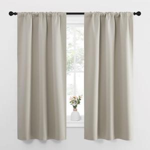 NICETOWN Blackout Curtains for Living Curtains, Room Darkening Window Curtain Panels, Easy-Care Solid Thermal Insulated Draperies/Drapes for Daughter Room (Natural, 2 Panels, 34 by 63)