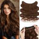 Rich Choices Halo Hair Extensions Real Human Hair Remy Hairs Halo Extension for Women Invisible Wire One Piece Clip in Hairpiece 16 Inch Wavy-#4R Medium Brown