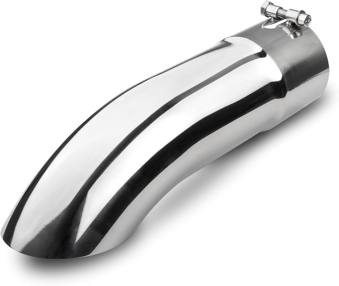 Vurkcy 4 inch Inlet Curved Exhaust Tip, 4" Outlet 15" Overall Length Stainless Steel Turn Down Exhaust Tail Pipe, Bolt-On, Sleek Angle Cut, Polished Tailpipe, Silvery