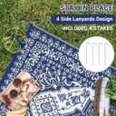 GlowSol Waterproof Outdoor Rug 10x14 Reversible Plastic Woven Straw Mat Portable Vintage Floral Design - Perfect for Camping, RVs, Patios, Backyards, Decks, Picnics, and Beach Use, Navy