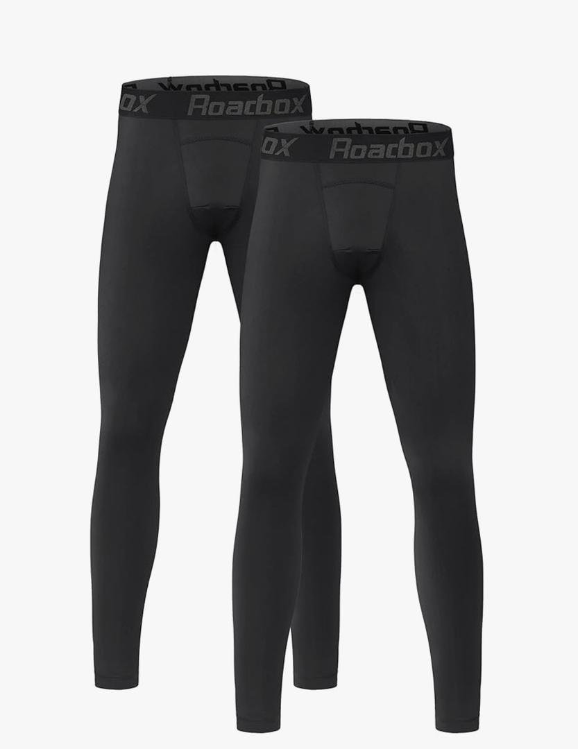 Roadbox 2 Pack Boys Compression Pants Base Layer Underwear Youth Quick Dry Spandex Tights Leggings for Running Football S