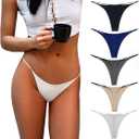 Thong for Women Cotton Underwear Low Rise Panties Woman G-String Thongs (Black), Small