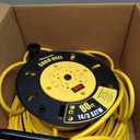 DEWENWILS Retractable Extension Cord Reel, 80FT Heavy Duty Open Cord Reel for Indoor Outdoor, 14/3 AWG SJTW, 4 Grounded Outlets, 13 Amp Circuit Breaker,Handle Rewind, Metal Stand, ETL Listed