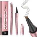 QIC 4-Tip Microblading Eyebrow Pen, Waterproof Brow Marker for Natural Hair-Like Strokes, Quick-Dry Smudge-Resistant, Light Brown