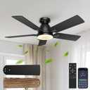 52 Inch Ceiling Fans with Lights and Remote Control, 6-Speed Quiet DC Motor, Reversible Blades, Dimmable LED Light (3CCT Adjustable), Modern Design for Bedroom, Living Room, Indoor Use - Black